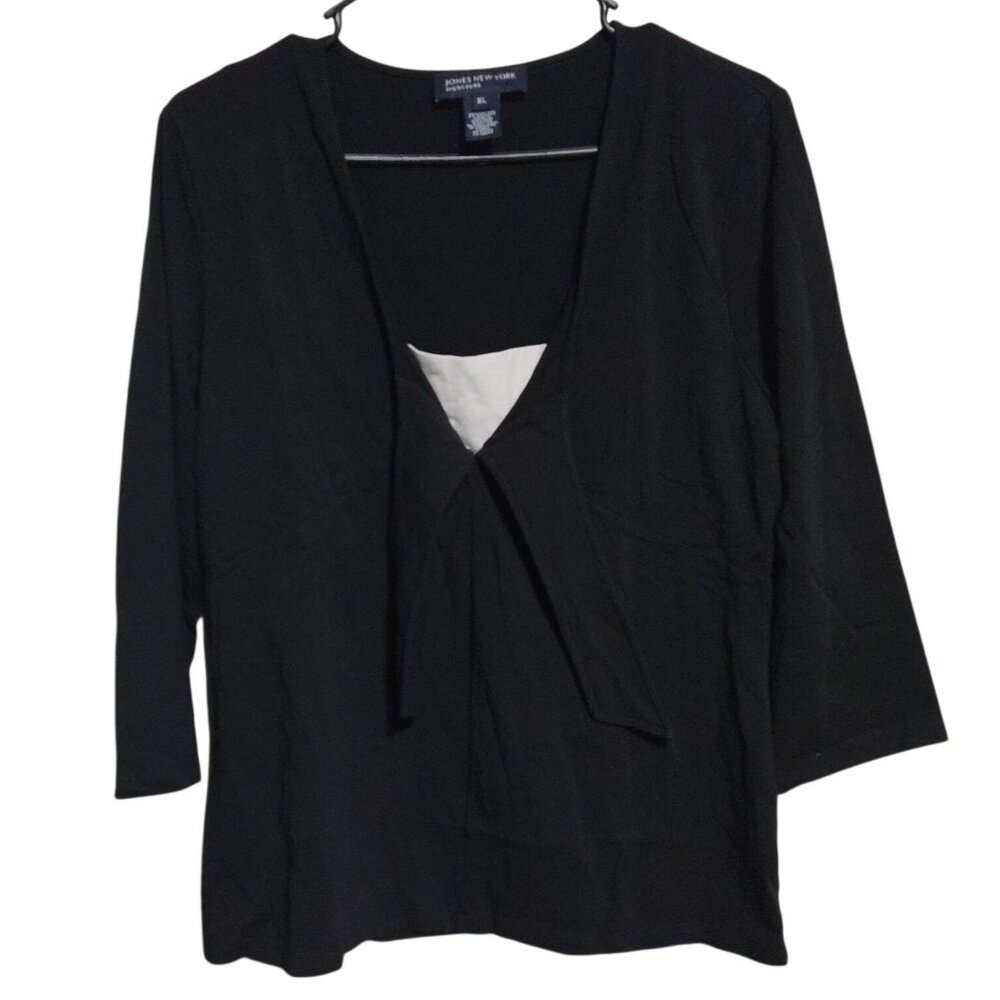 Jones New York Signature Black Tunic Blouse Womens Size XL 3/4 Sleeve